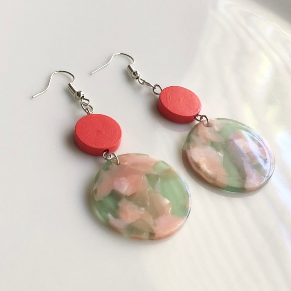 NEW "Terra" Acrylic Wooden Round Earrings (Pink) - Picture 2 of 8